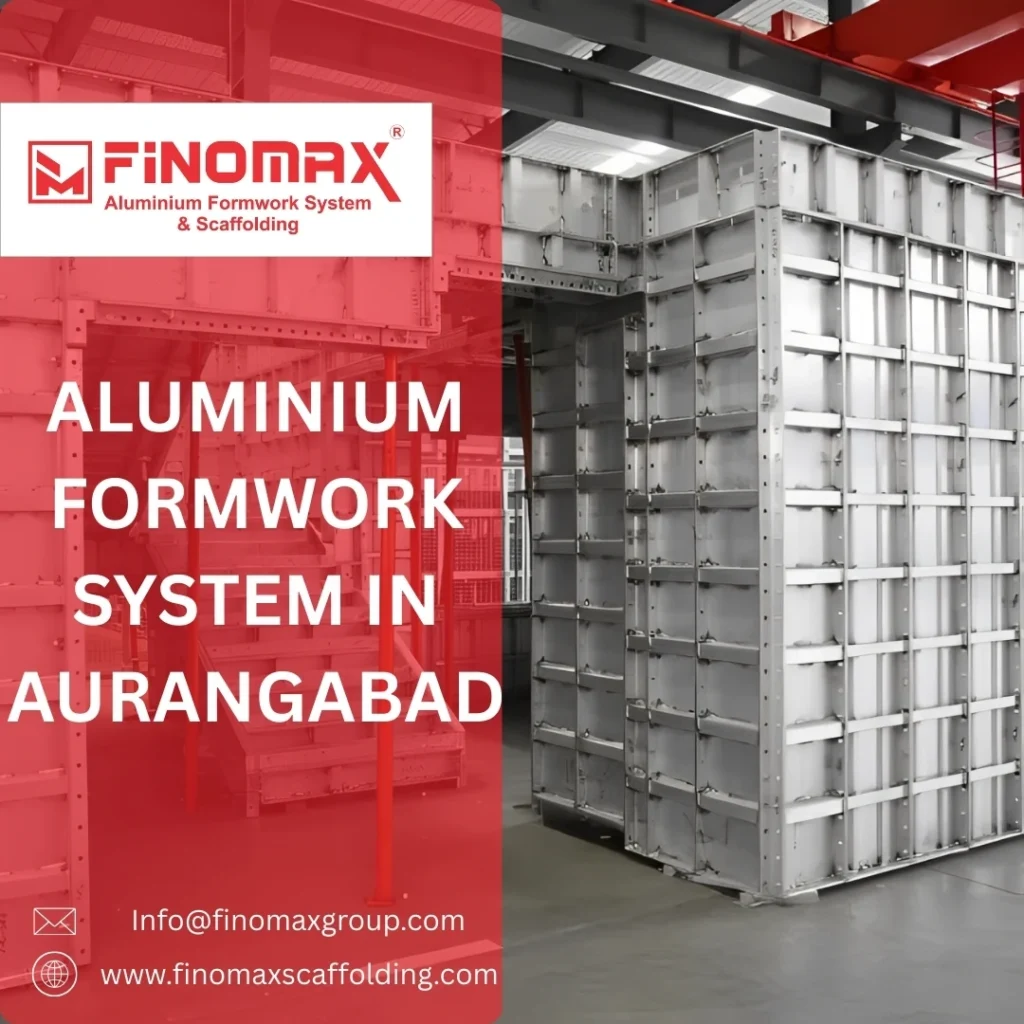 Aluminium formwork system installed at a construction site in Aurangabad, featuring modular panels and strong supports for efficient concrete work.