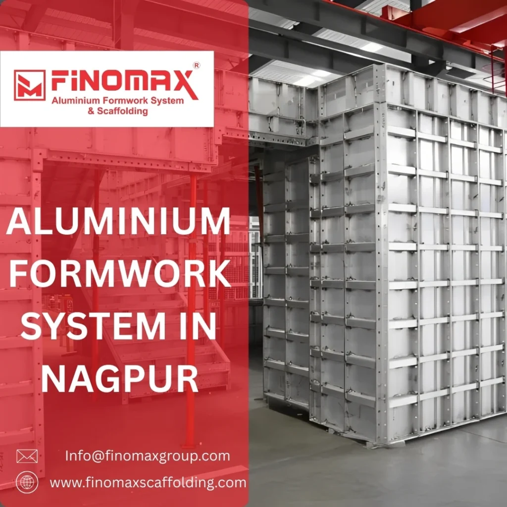 Aluminium formwork system installed at a construction site in Nagpur, featuring modular panels and stable supports for efficient concrete work.
