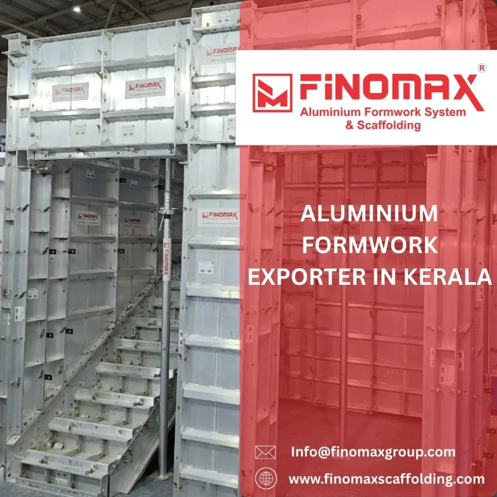 Stacked aluminium formwork panels prepared for export at a manufacturing facility serving Kerala projects
