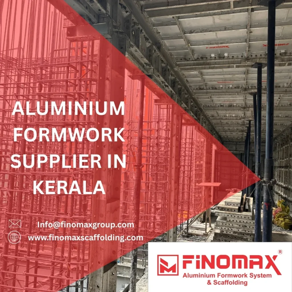 Aluminium formwork panels installed with scaffolding support at an active construction site in Kerala