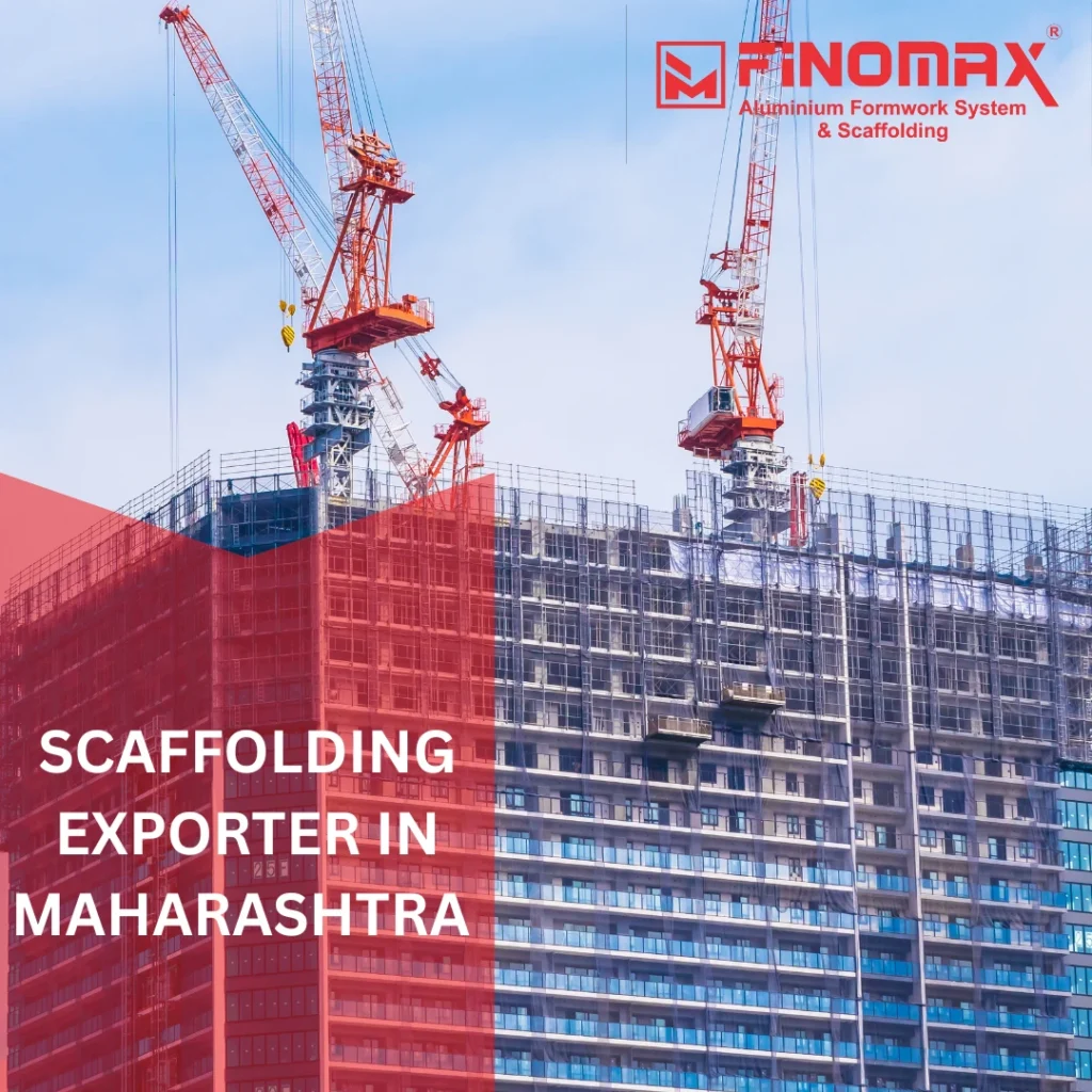 Construction workers using scaffolding systems and lifting equipment in Maharashtra