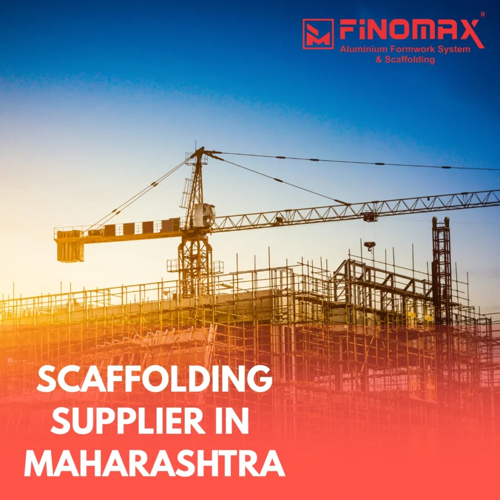 Large construction site in Maharashtra featuring scaffolding frameworks and crane support
