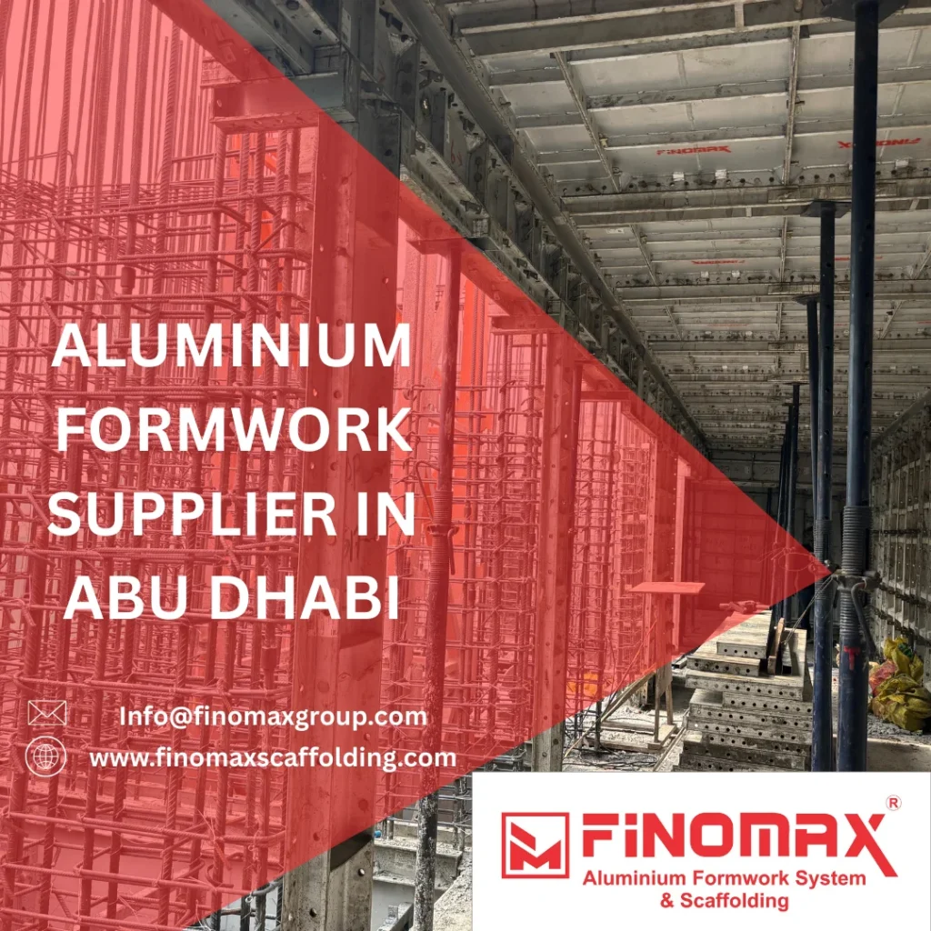 Aluminium formwork panels supported by scaffolding at a large scale construction site in Abu Dhabi